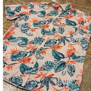 Old Navy Men's Slim Fit Tropical Leaf Print Short Sleeve Button Down Shirt M